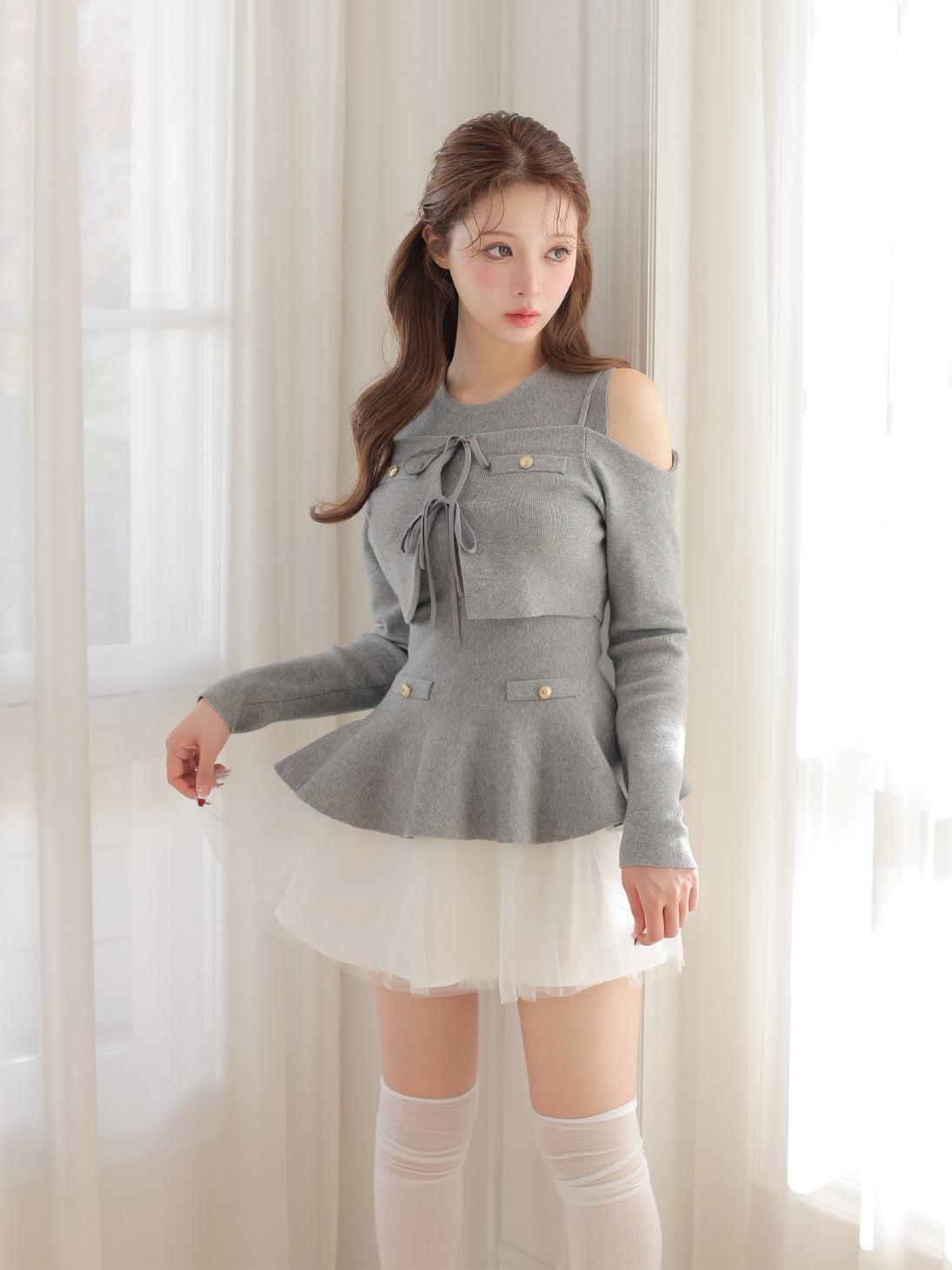 Ribbon peplum tulle knit set (eme11018) – M me eme