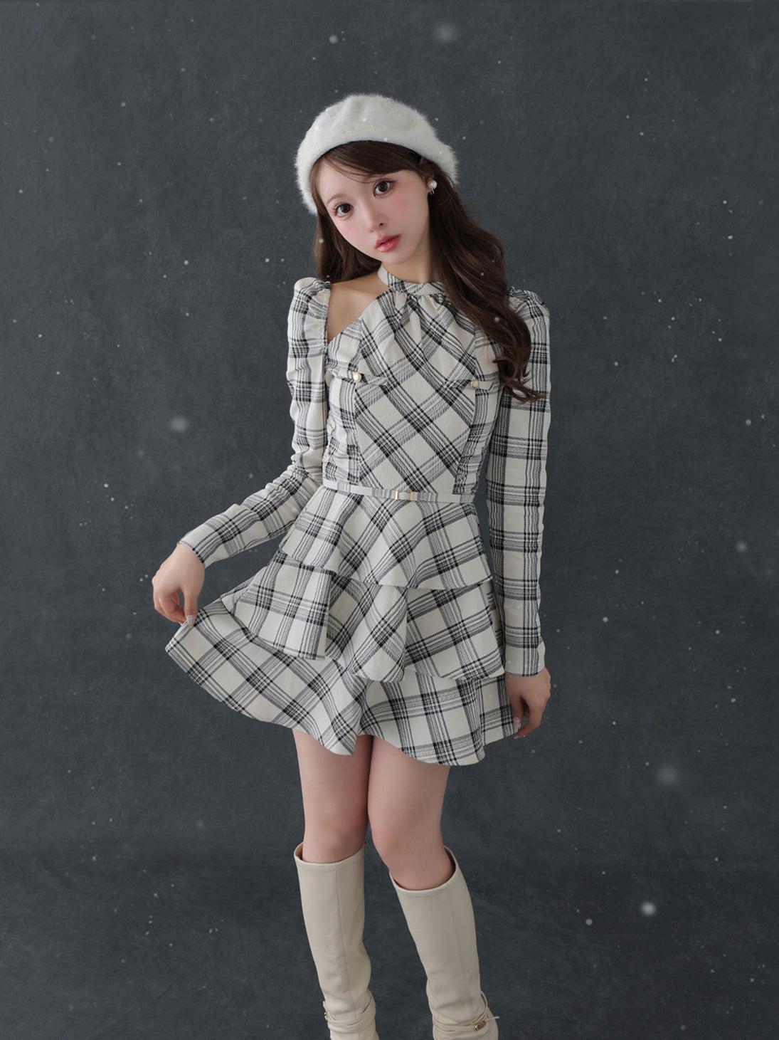 Sleeve halter check mini onepiece(eme10830) – M me eme