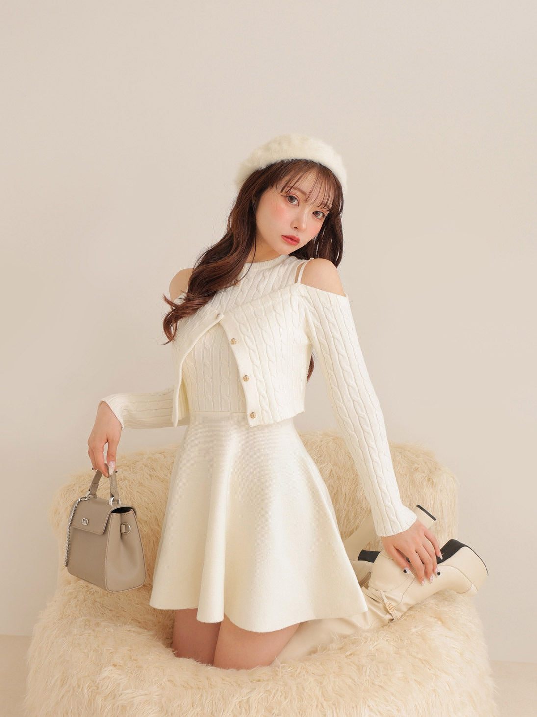 Cable knit layered onepiece(eme10802) – M me eme