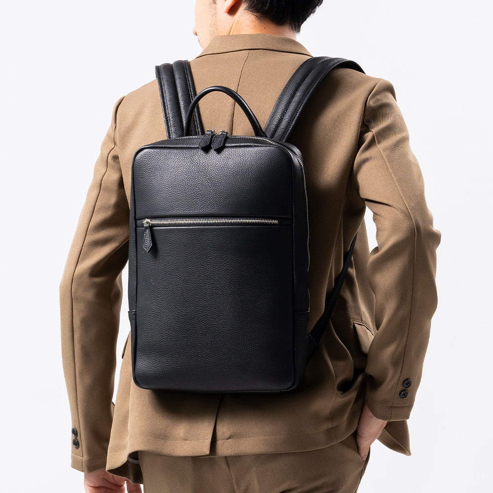 薄マチ ダブルジッパー シュリンクレザー スマート コンパクトビジネス