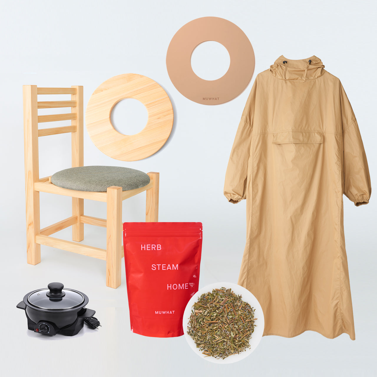 期間限定 ｜MUWHAT ハーブたっぷり自宅よもぎ蒸しセット ヒノキチェア
