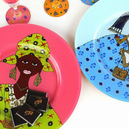 セネガルガラス絵 皿 M オールペイント | マンゴロベ