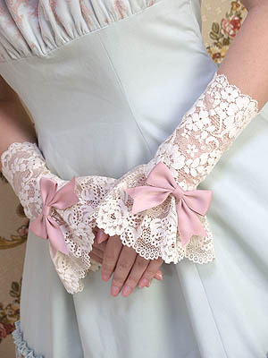 メアリーマグダレン リボン付きレースカフス・ロング ローズ/ボルドー