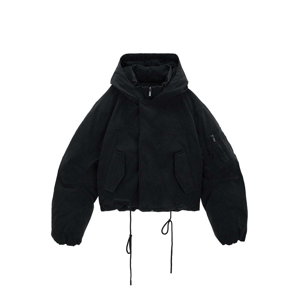 LAYERED HOODY BOMBER DOWN JUMPER IN CHARCOAL – Matin Kim