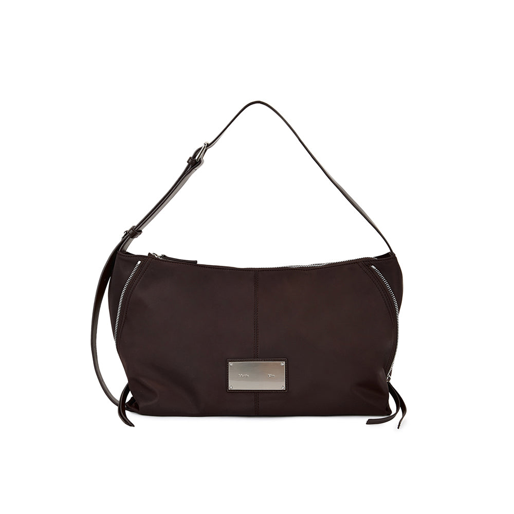 SIDE ZIPPER FABRIC SHOULDER BAG IN BROWN – Matin Kim