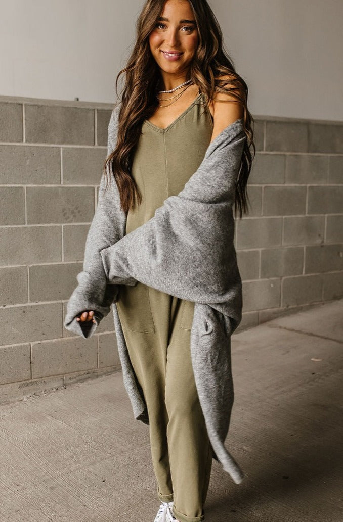 Oversized Midi Layering Sweater | Lucy Cozy Cardigan - Grey