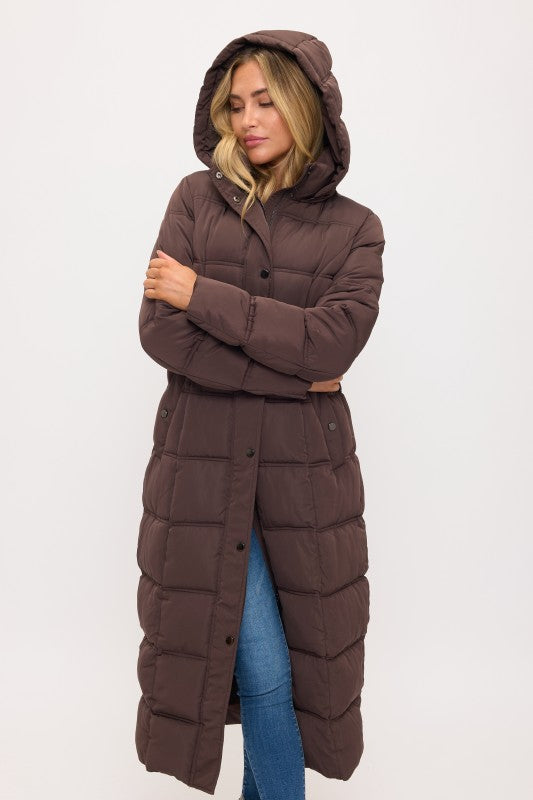Full Length Quilted Hoodie Coat Espresso Brown – Mota Boutique