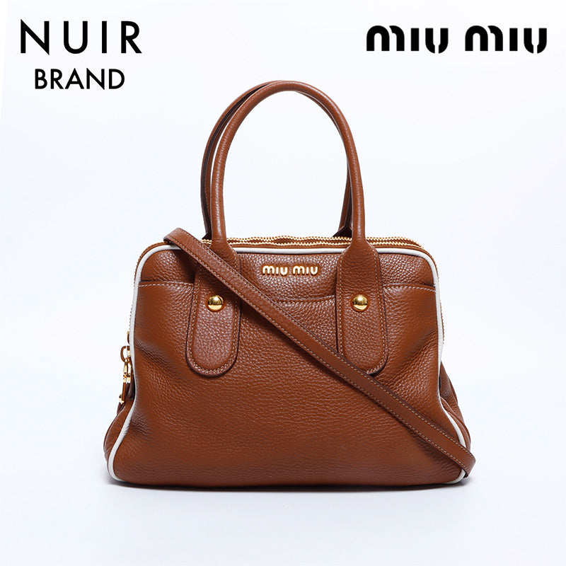 ミュウ ミュウ Miu Miu 2way ナッパレザー ハンドバッグ ブラウン