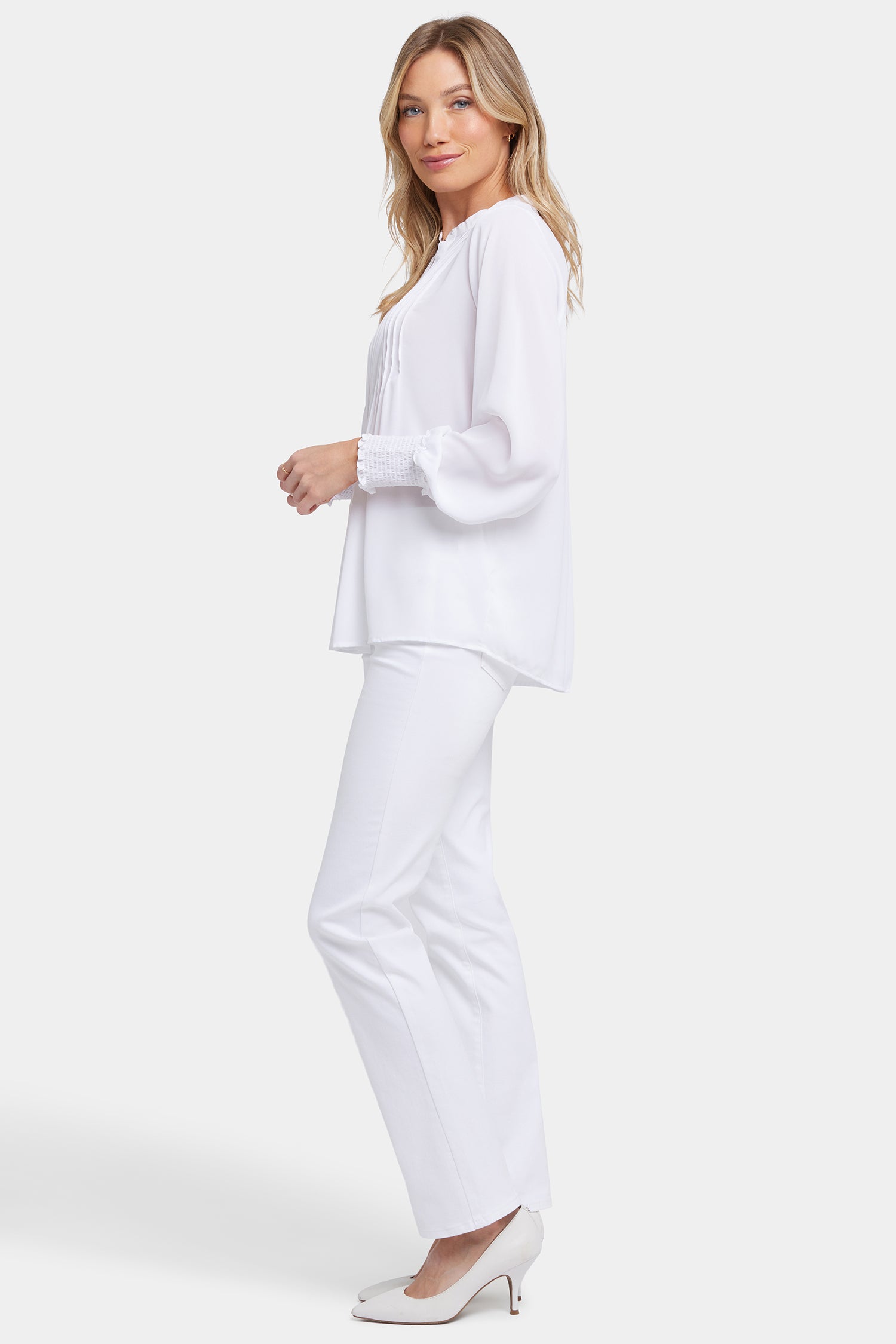 Pleated Peasant Blouse - Optic White White | NYDJ