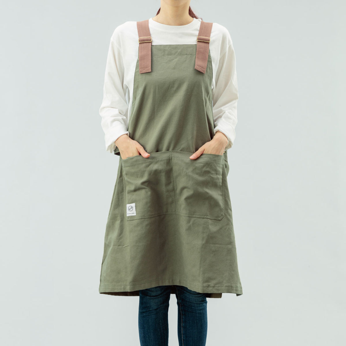 当店オリジナル カバーオールエプロン カーキ おしゃれ アウトドアや