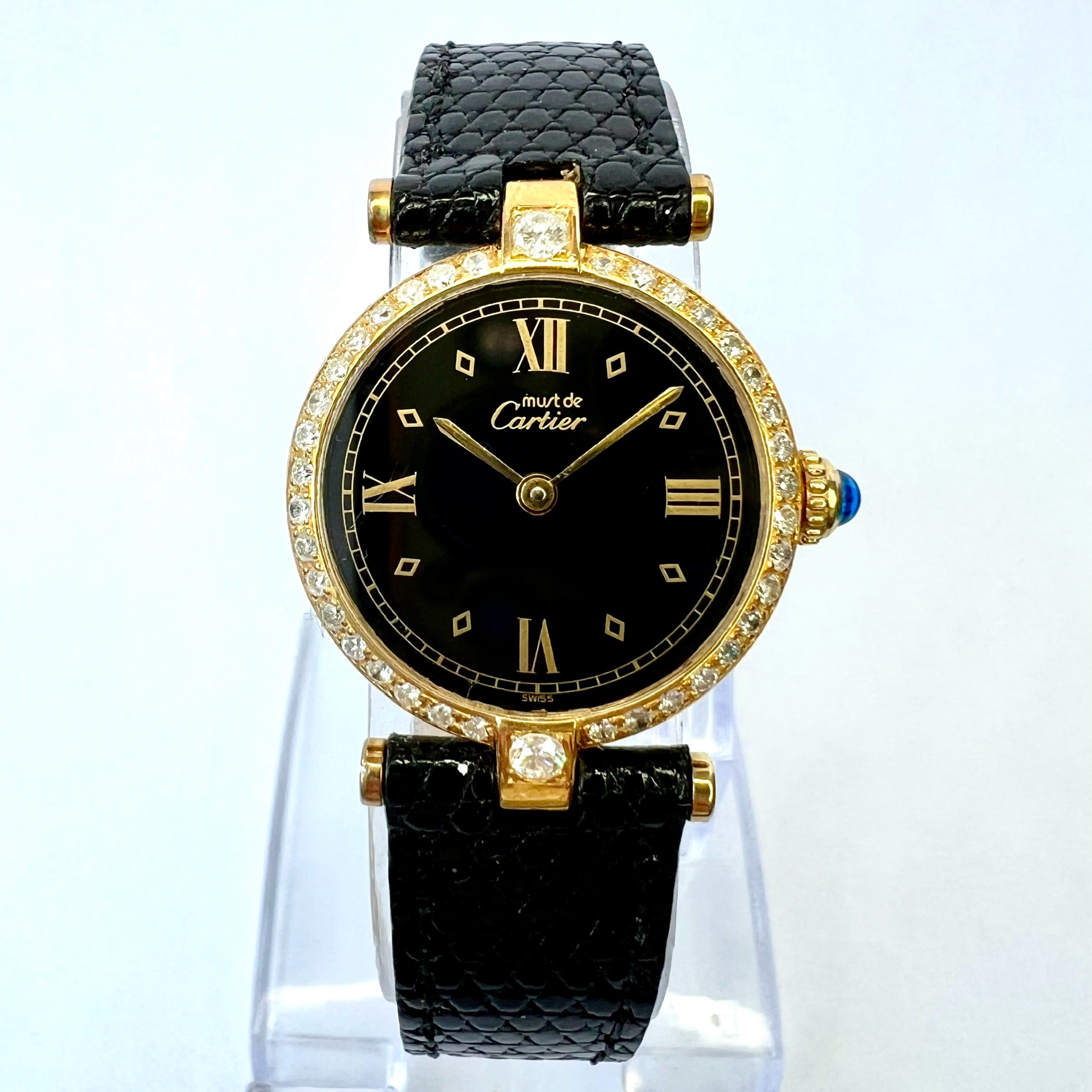 MUST DE CARTIER VERMEIL 24mm Quartz GP Silver 0.68TCW Diamond