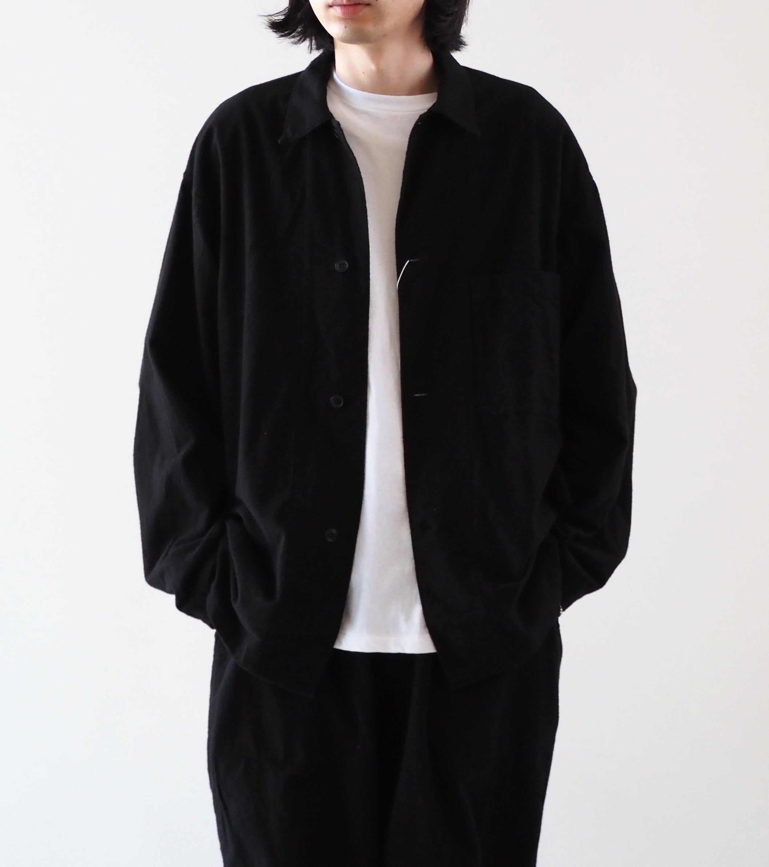 COMOLI コットンネル シャツ ジャケット, Black – Navyblue