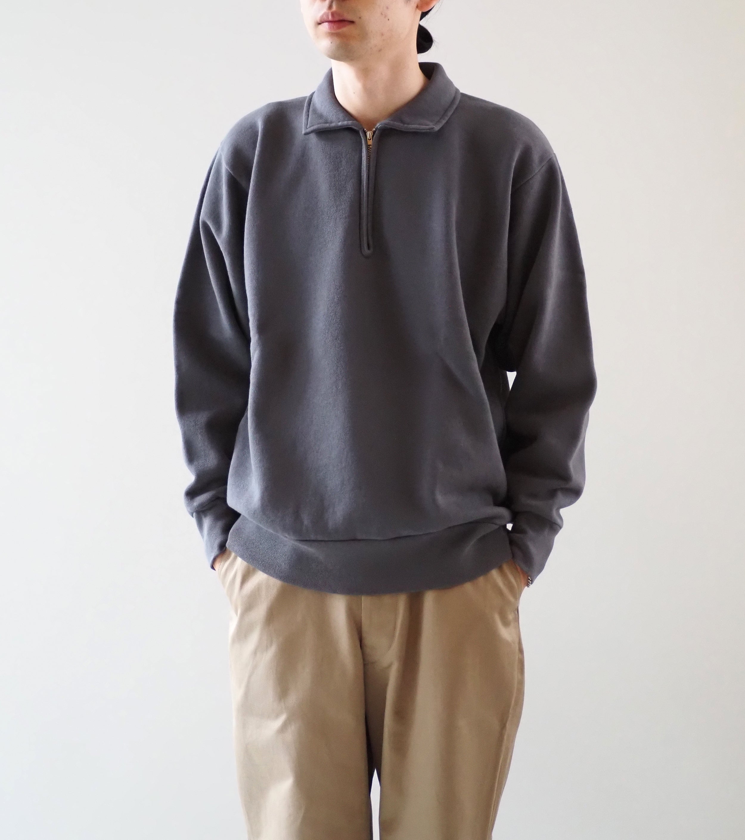 CIOTA ハーフ ジップ スウェット シャツ , Blue Gray – Navyblue