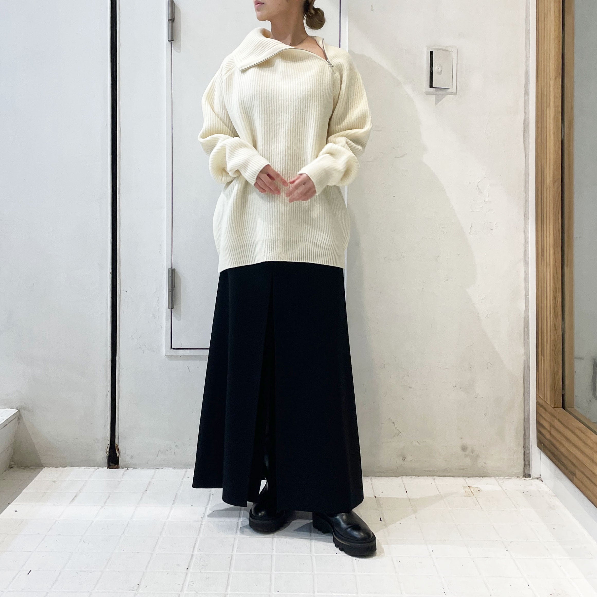 AURALEE】 MILLED FRENCH MERINO RIB KNIT ZIP P/OTENSE WOOL DOUBLE