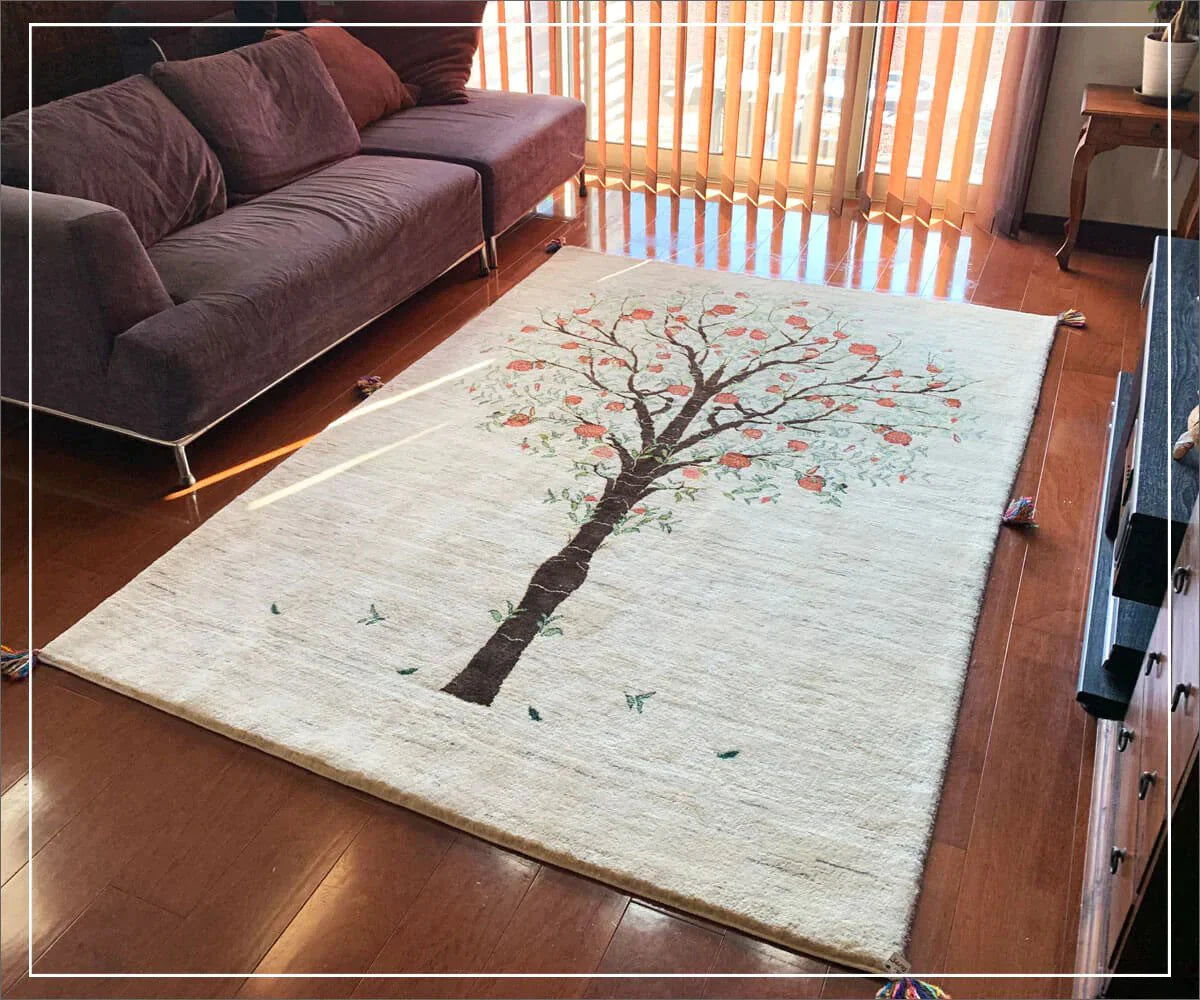 ギャッベ シラーズ産 手織り ウール ラグ 40×50cm 生命の樹 ギャッベ