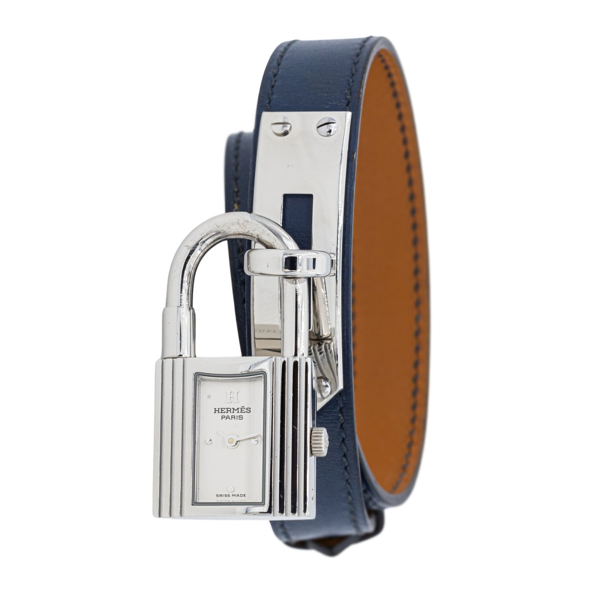 HERMÈS “Kelly padlock” watch in steel and leather – Castafiore