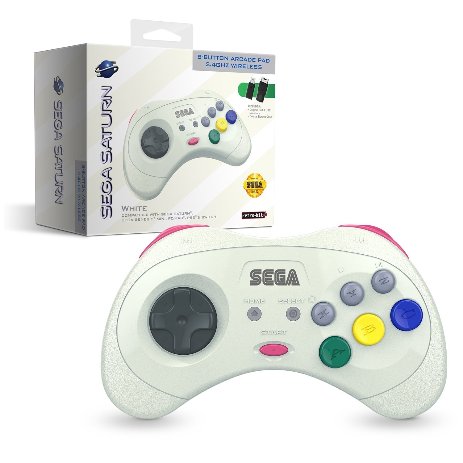 SEGA Saturn® 8-Button Arcade Pad - 2.4 GHz Wireless - White