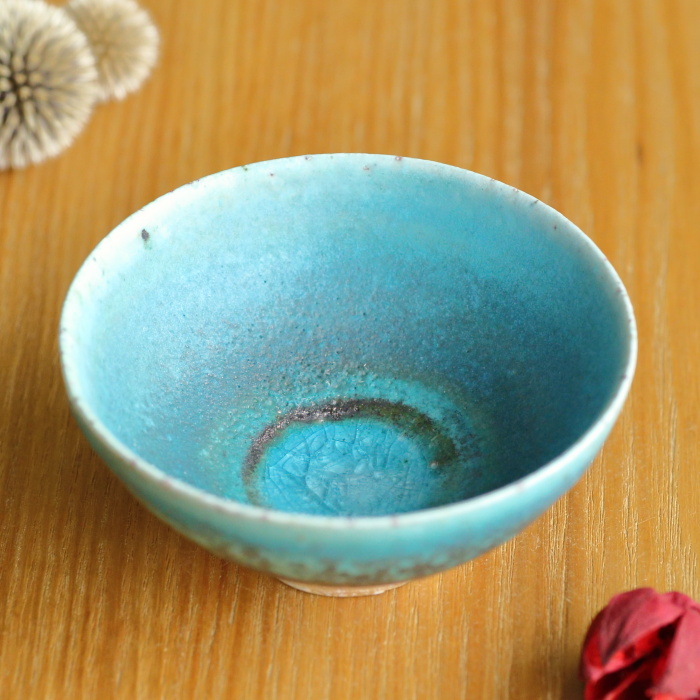 山田想 青ぐい吞み平型 常滑焼酒器 作家もの酒盃 登り窯焼成 桐箱