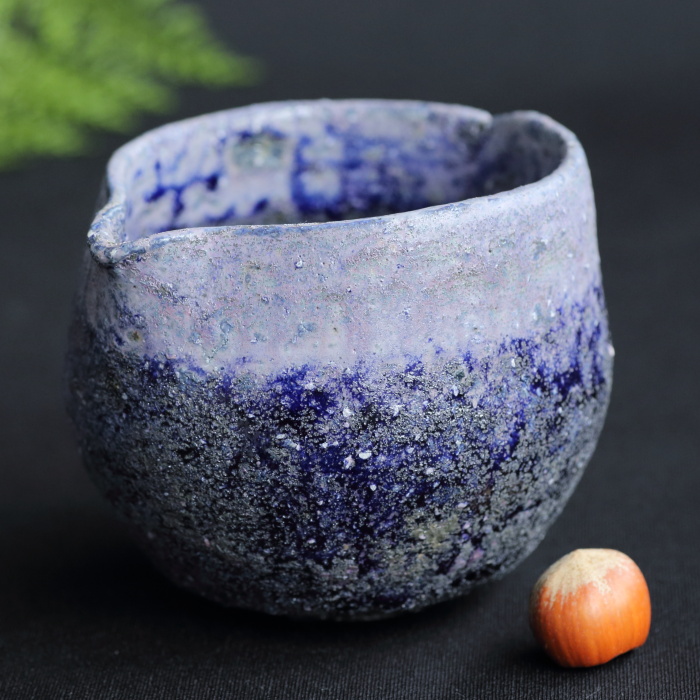 彩色灰釉窯変片口 丹波焼酒器 酒注ぎ 満容量310ml