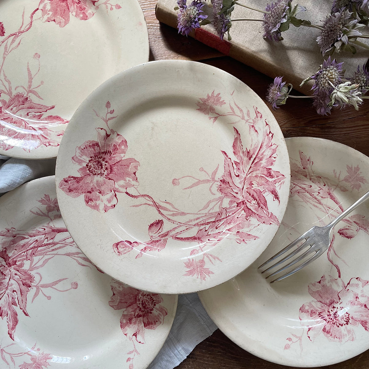 ジアン窯ヒナゲシ平皿（直径23.5cm） フランスアンティーク食器