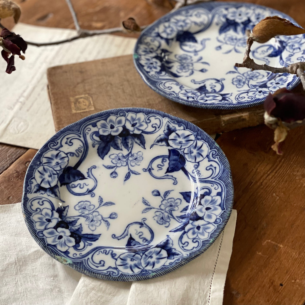 2枚あり！クレイユモントロー窯FLORAシリーズ平皿（直径19.5cm