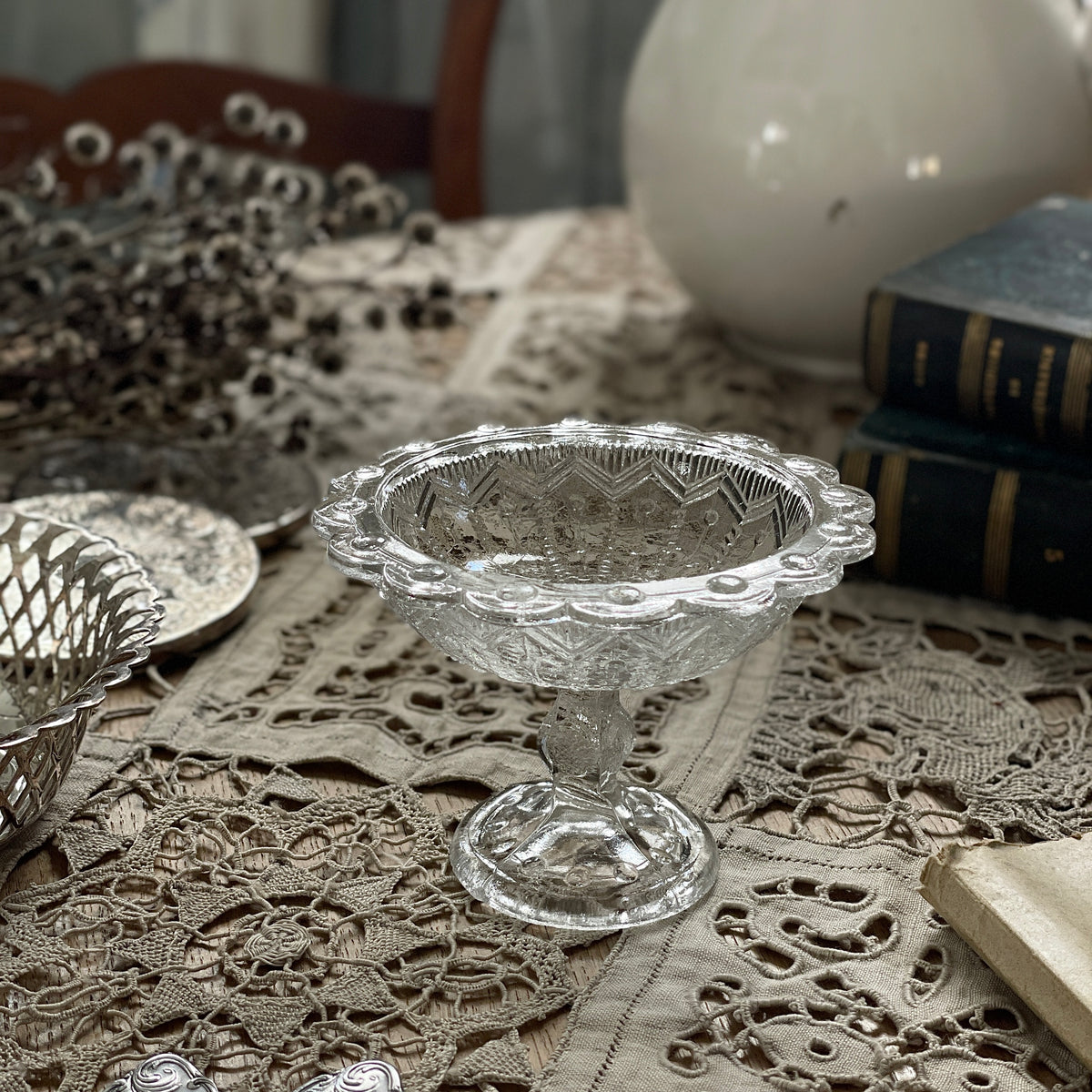 小さなガラスのコンポティエ（高さ5cm） フランスアンティーク