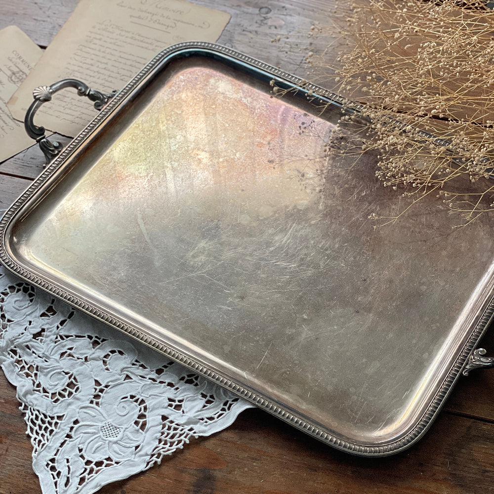 持ち手付きシルバープレートトレー（57x37cm） フランスアンティーク