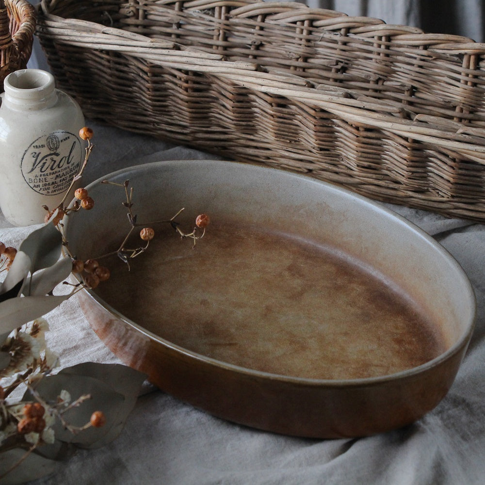 大きなサイズのオーバルオーブン皿（39x27cm） フランスアンティーク