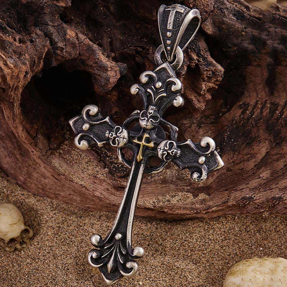 Christianartworkshop Vintage Holy Cross with Skull Necklace: A