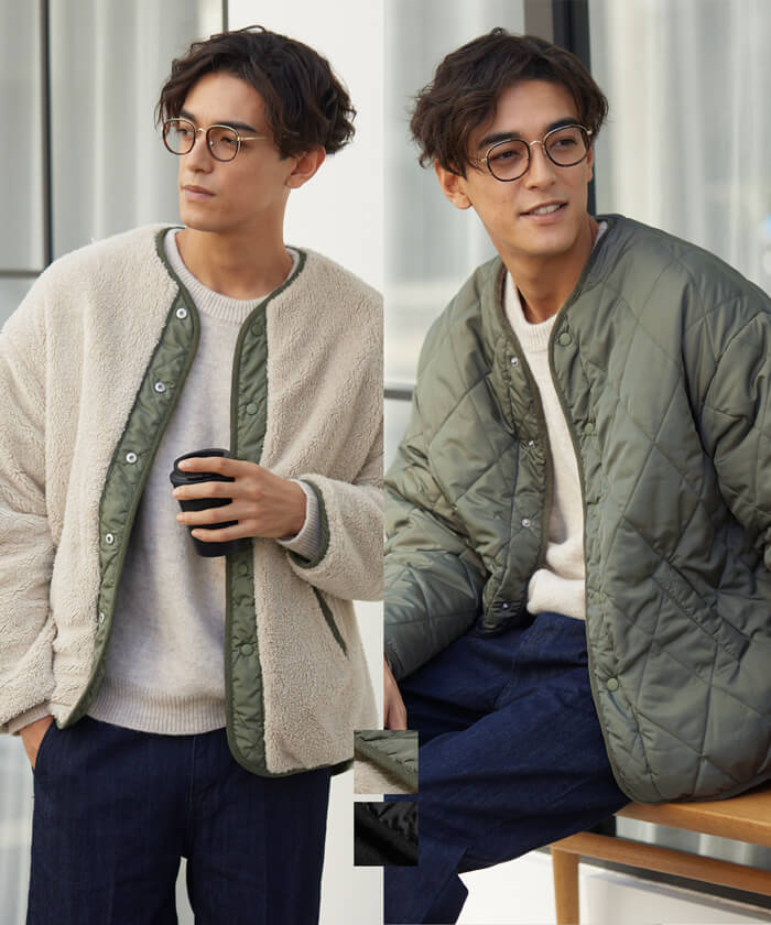 セール☆3990円→2990円 キルティングリバーシブルボアアウター メンズ