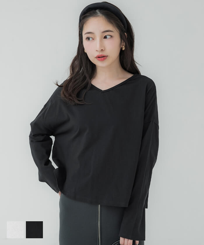 セール☆990円→550円 レギュラーオンスコットンVネック短丈Tシャツ