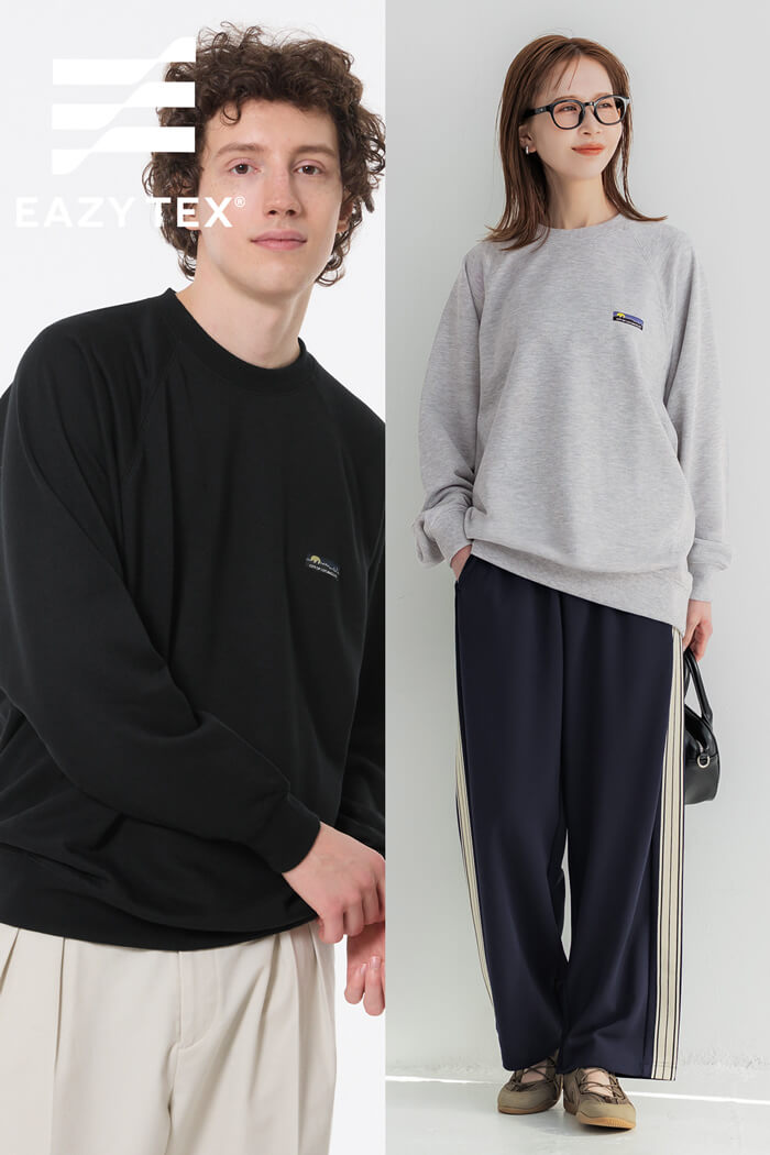 EAZY TEX ポリエステル裏毛ラグランピスネームトレーナー メンズ