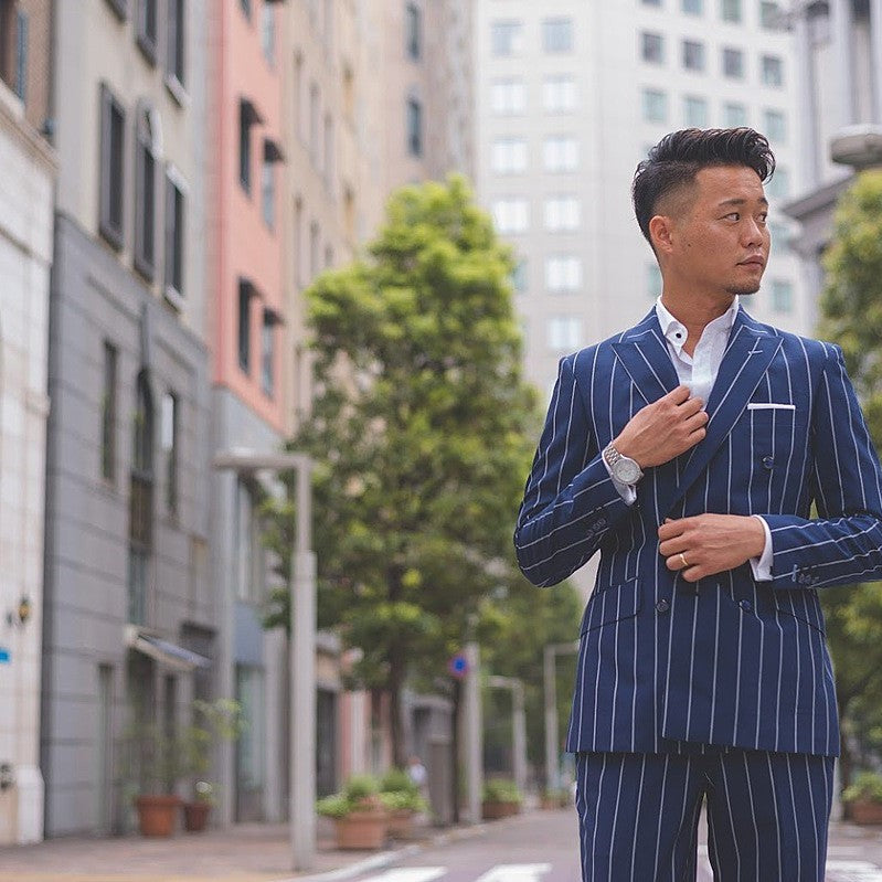 CORDY特典あり】ストライプダブルスーツ/ネイビー【結婚式 タキシード