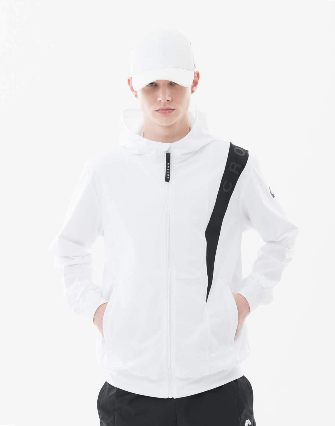 CRONOS Advanced Rash Guard Zip-Up Hoodie【WHITE×BLACK】