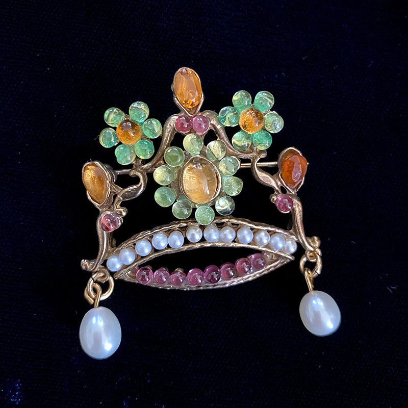 王冠ブローチ Swoboda スワボダ ペリドット シトリン USA