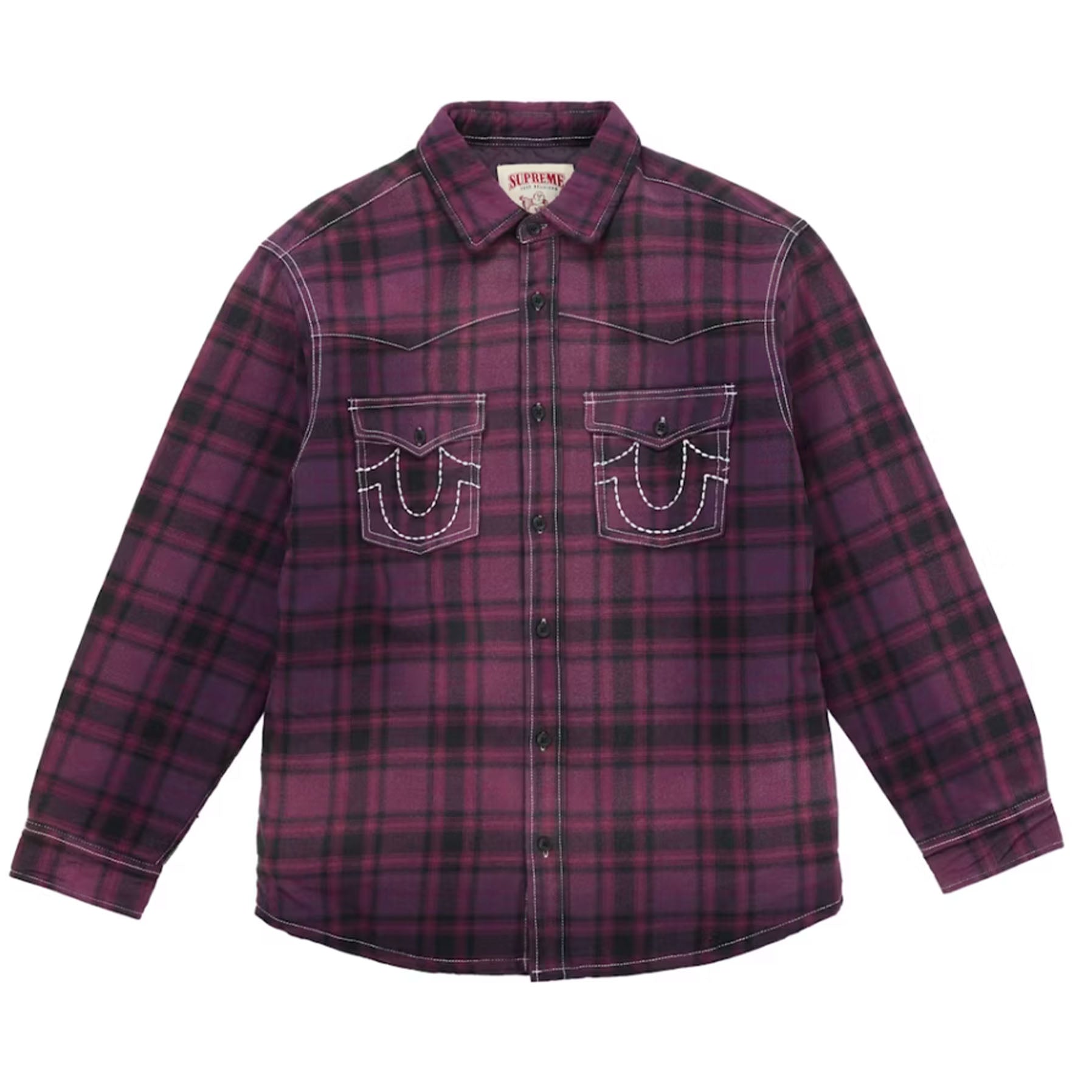 Supreme True Religion Quilted Lined Plaid Flannel Shirt Purple