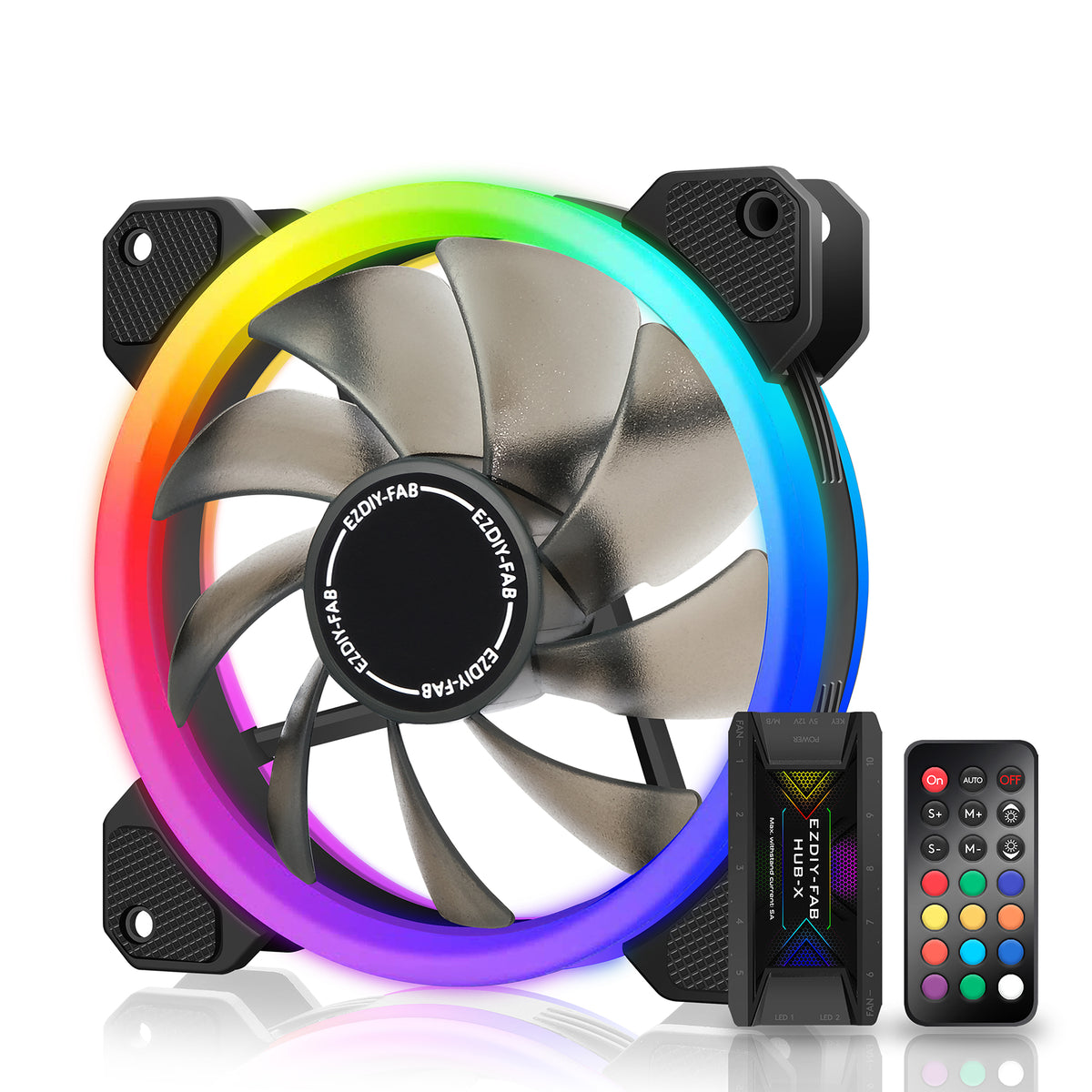 Dual Ring 120mm RGB Case Fan with Fan Hub X and Remote – EZDIY-FAB