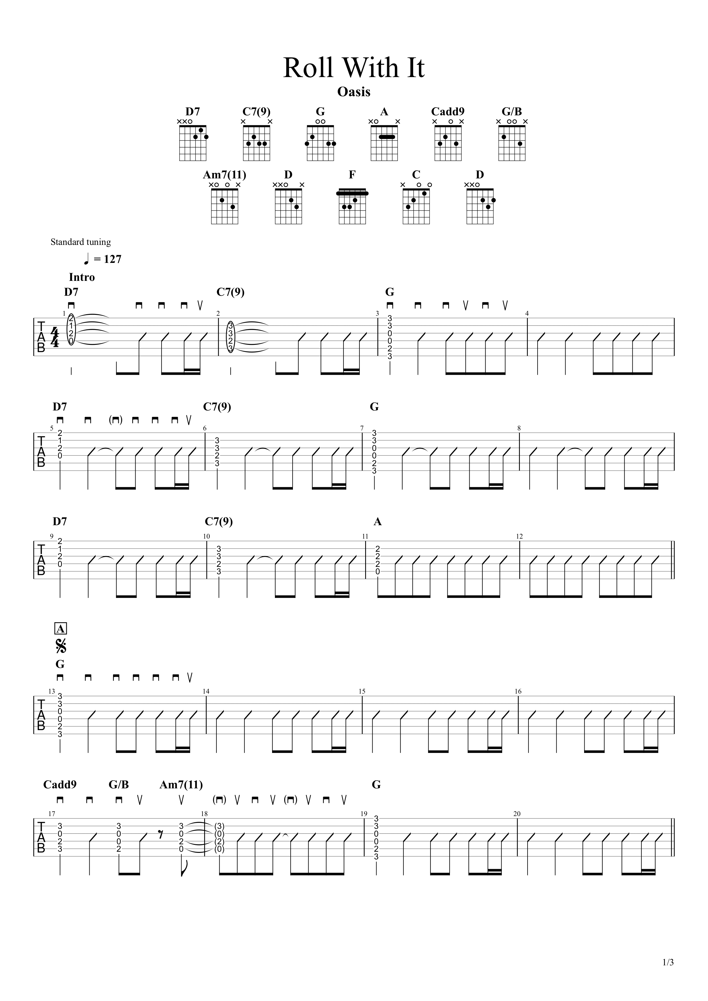 Roll With It／Oasis【無料ギターコード譜（free guitar tabs