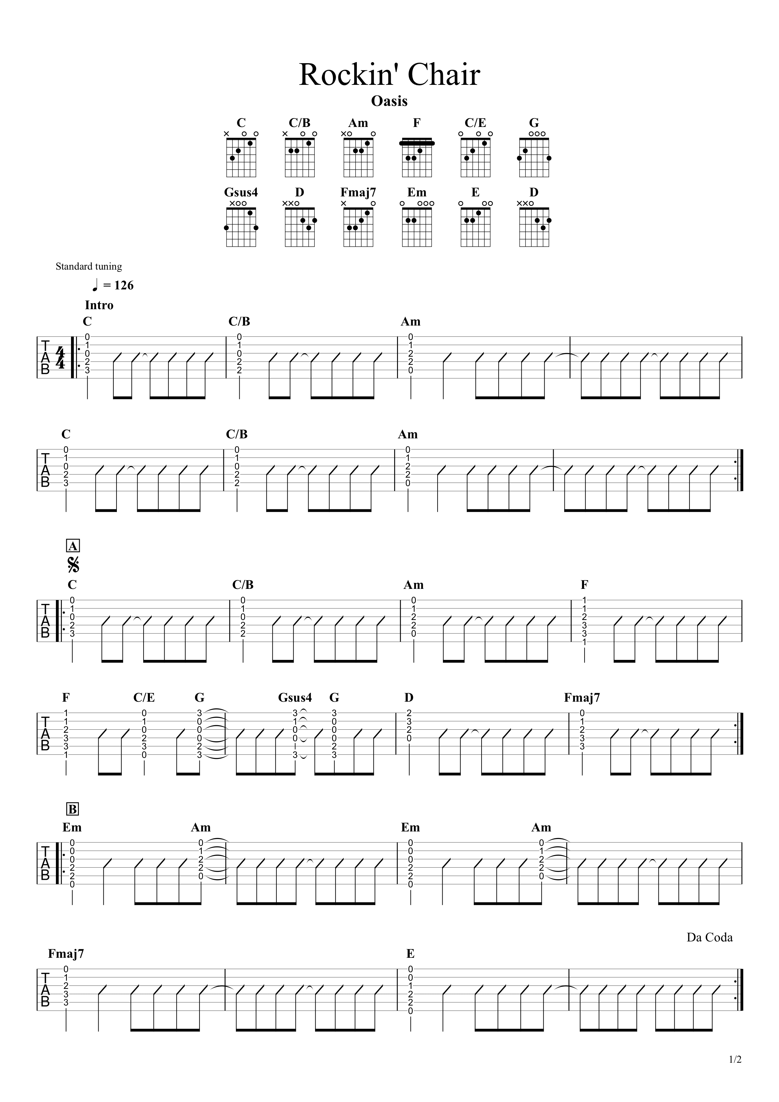 Rockin' Chair／Oasis】無料ギターTAB譜【アコギ向け】コード