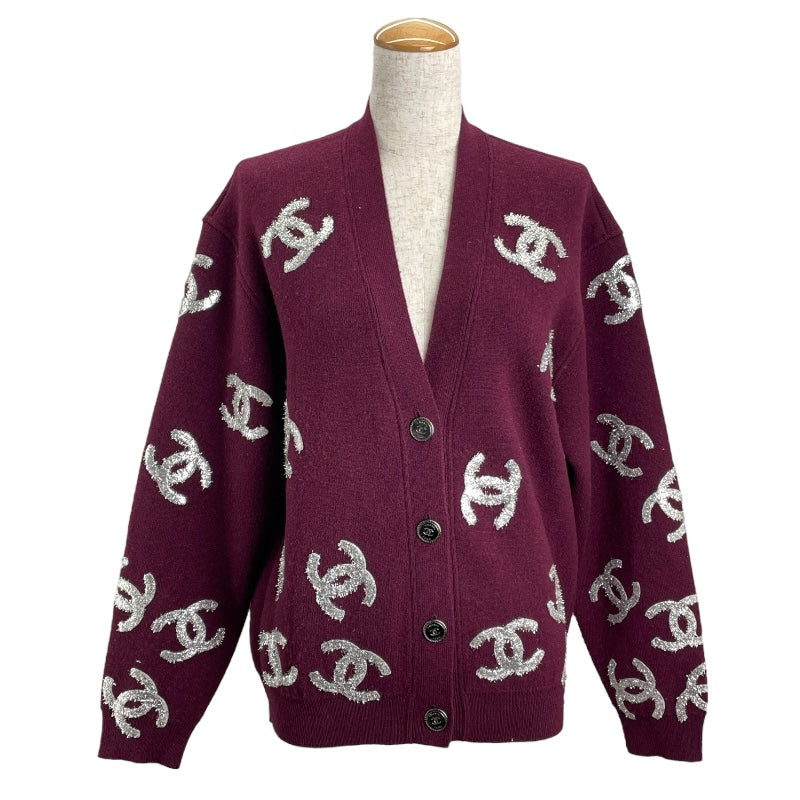 シャネル CHANEL ココマーク総柄カシミヤカーディガン P72997 ワイン