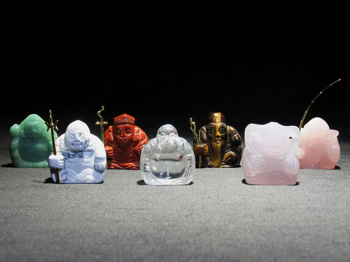昆*庚様 七福神 天然石置物7体セット 超美品 七福神No．002／
