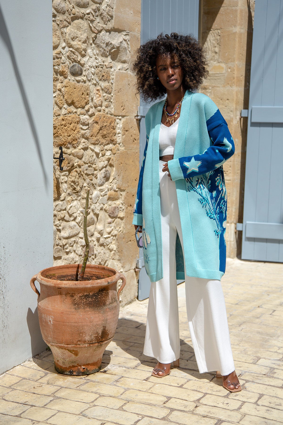 Long blue cardigan night glade F1654 - Fobya