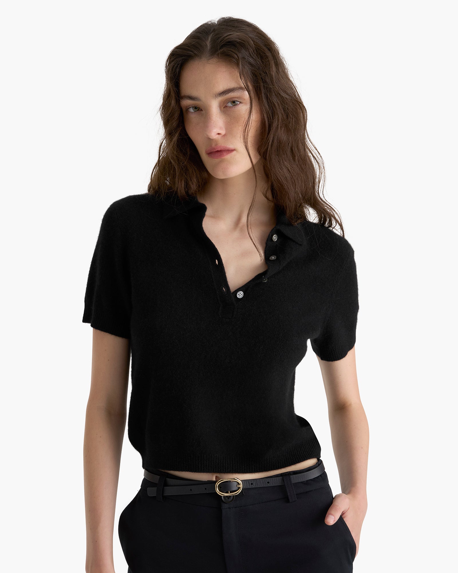 Lightweight Cashmere Exposed Seam Polo - Black – ATM Anthony