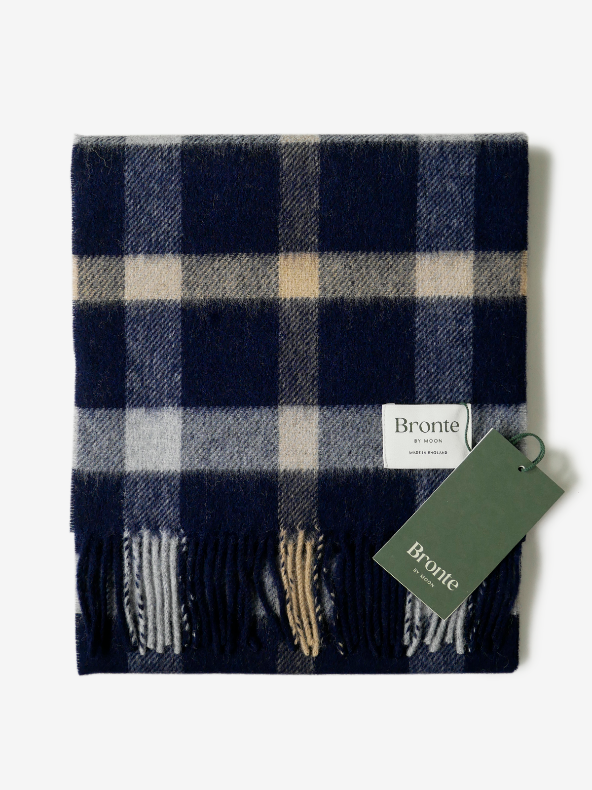 ムーン｜チェックウールマフラー｜ネイビー