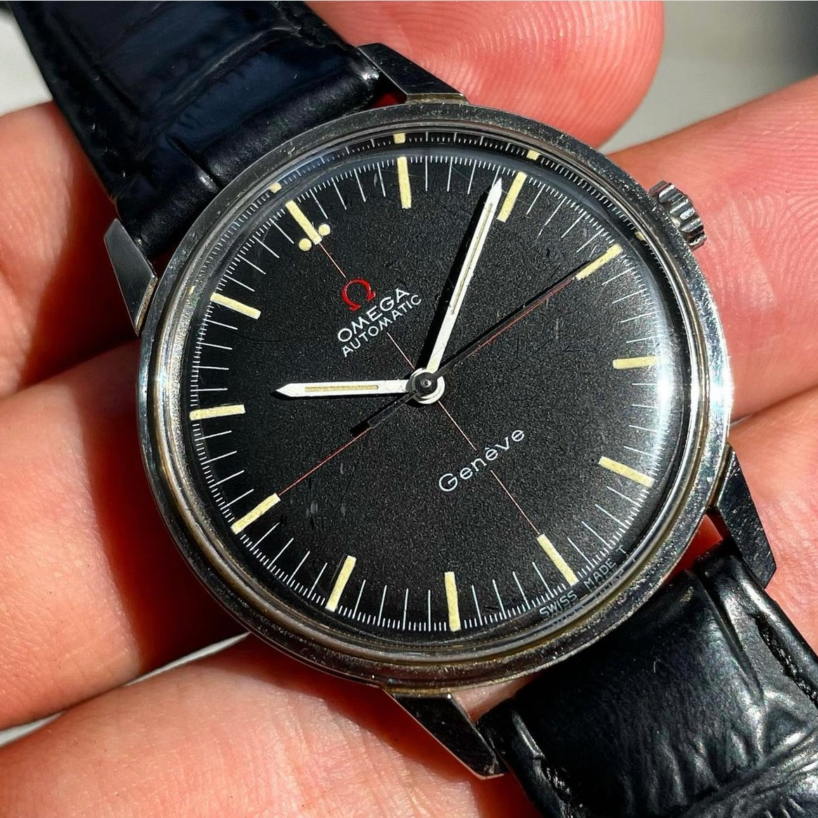 Omega Automatic Geneve Black Technical Dial Red Crosshair – Alex