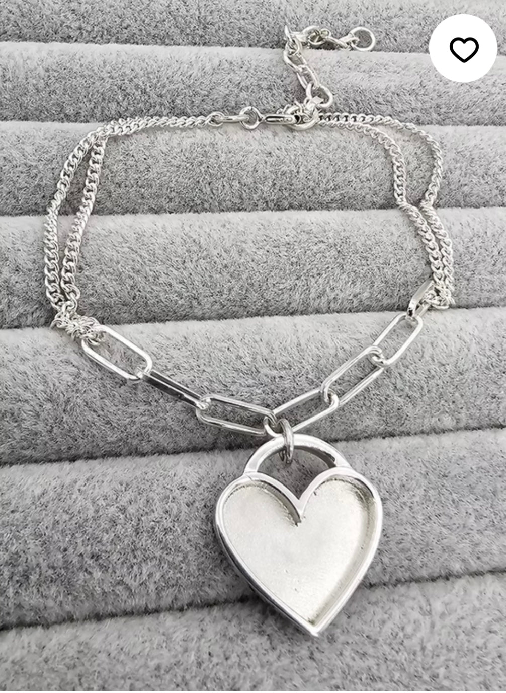 Chunky heart paper clip link 925 silver bezel adjustable chain