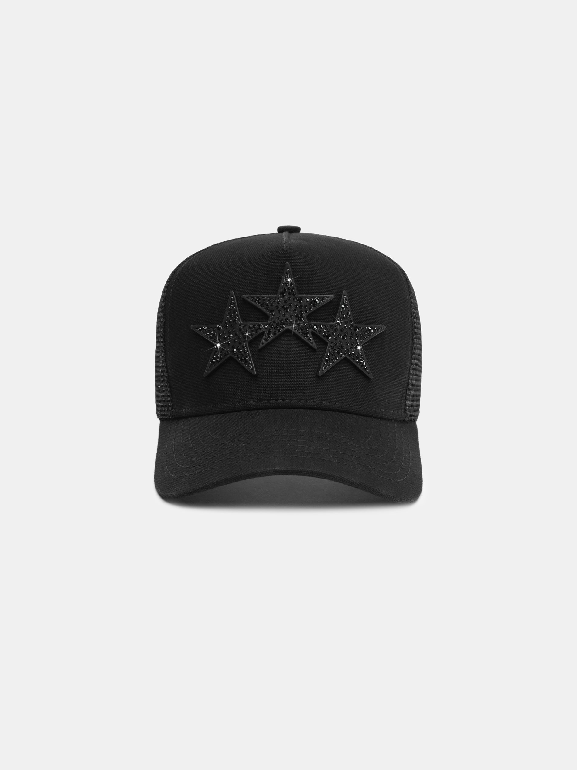 CRYSTAL 3 STAR TRUCKER HAT - Black Black | AMIRI