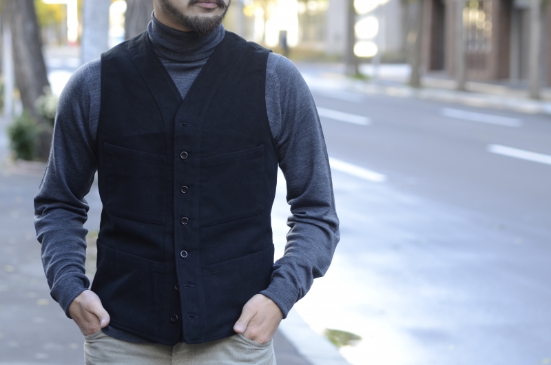 SAGAN VEST ENGLISH MOLESKIN “BLACK” | ANATOMICA SAPPORO アナトミカ札幌