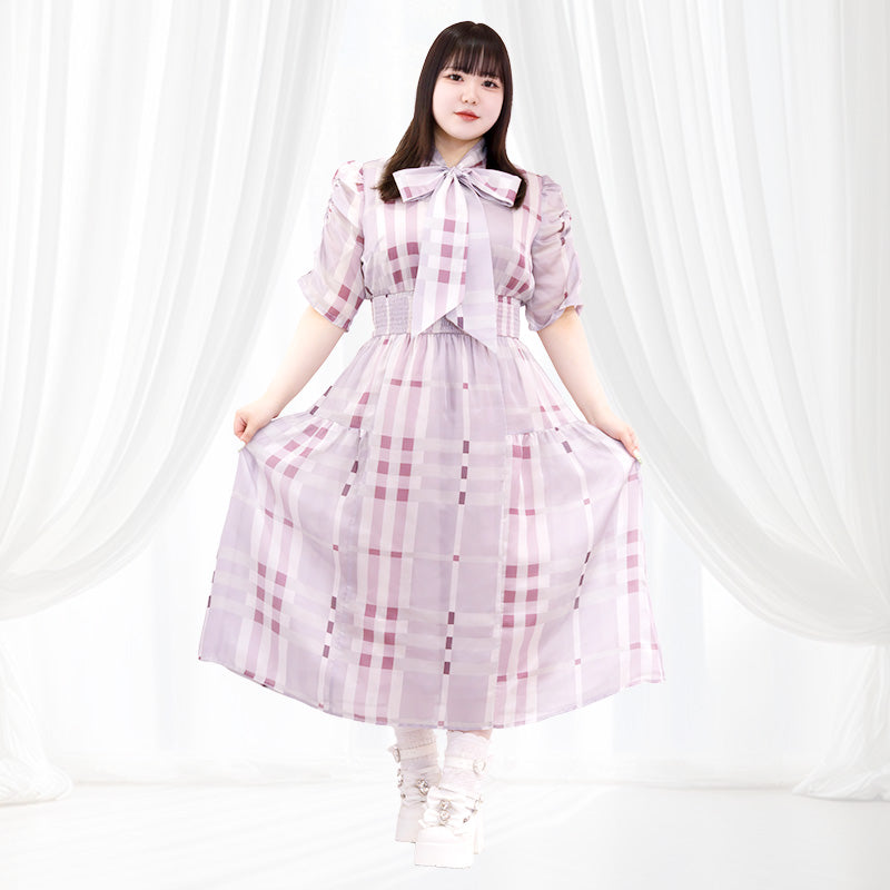 大きいサイズ レディース｜パルファムチェック・ワンピース ピンク（3L