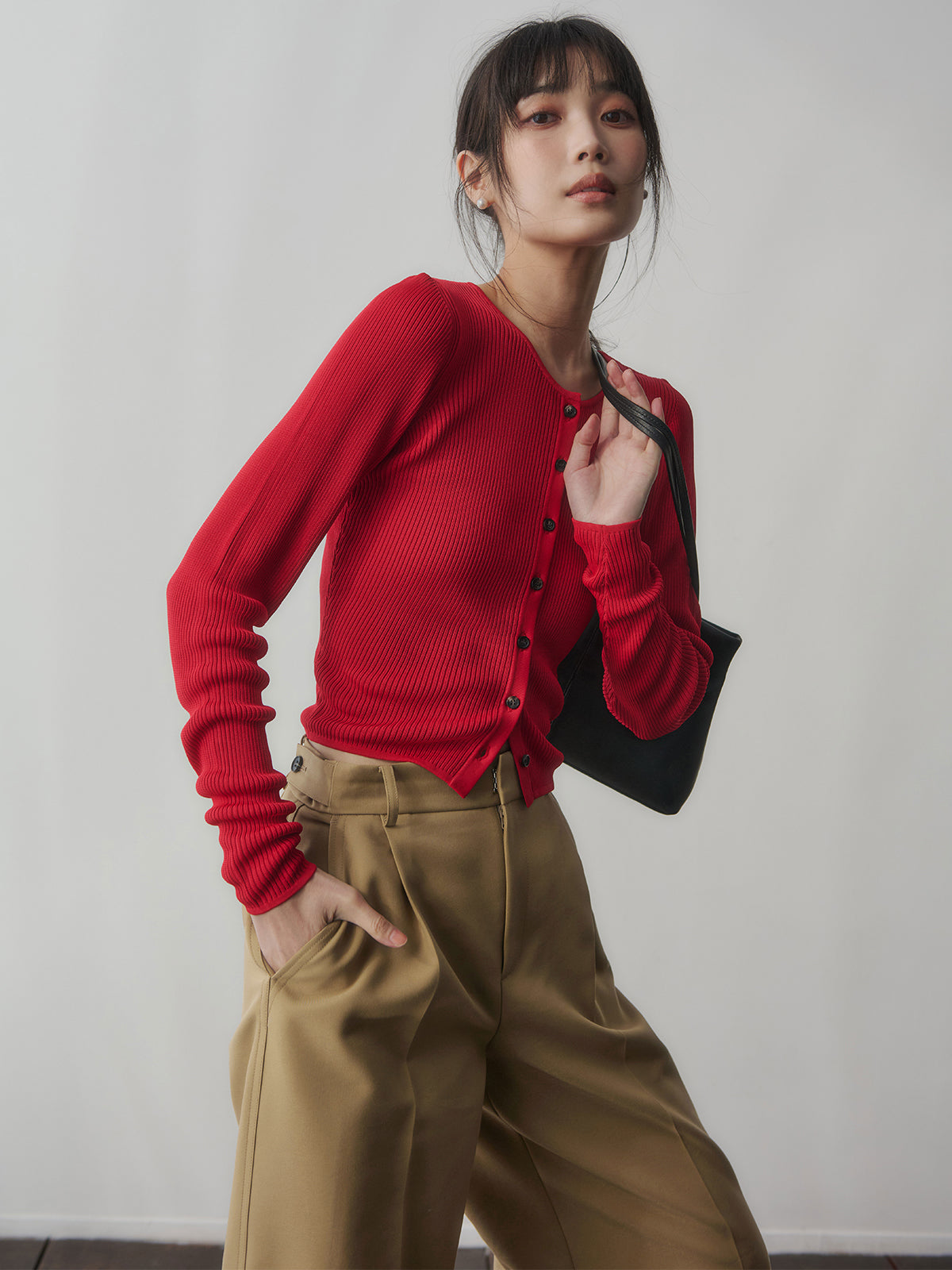 リュクスビスコースリブニットカーディガン